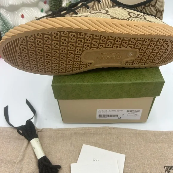 Gucci Beige and Brown low top sneakers size 13 made in Spain - Picture 9 of 11